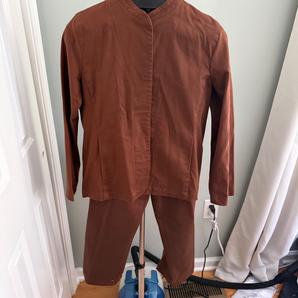 Eileen Fisher Brown Two Piece Pant Set Jacket USA Minimalist Size Small